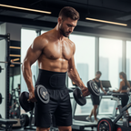 Hombre con cinturón sauna en el gimnasio